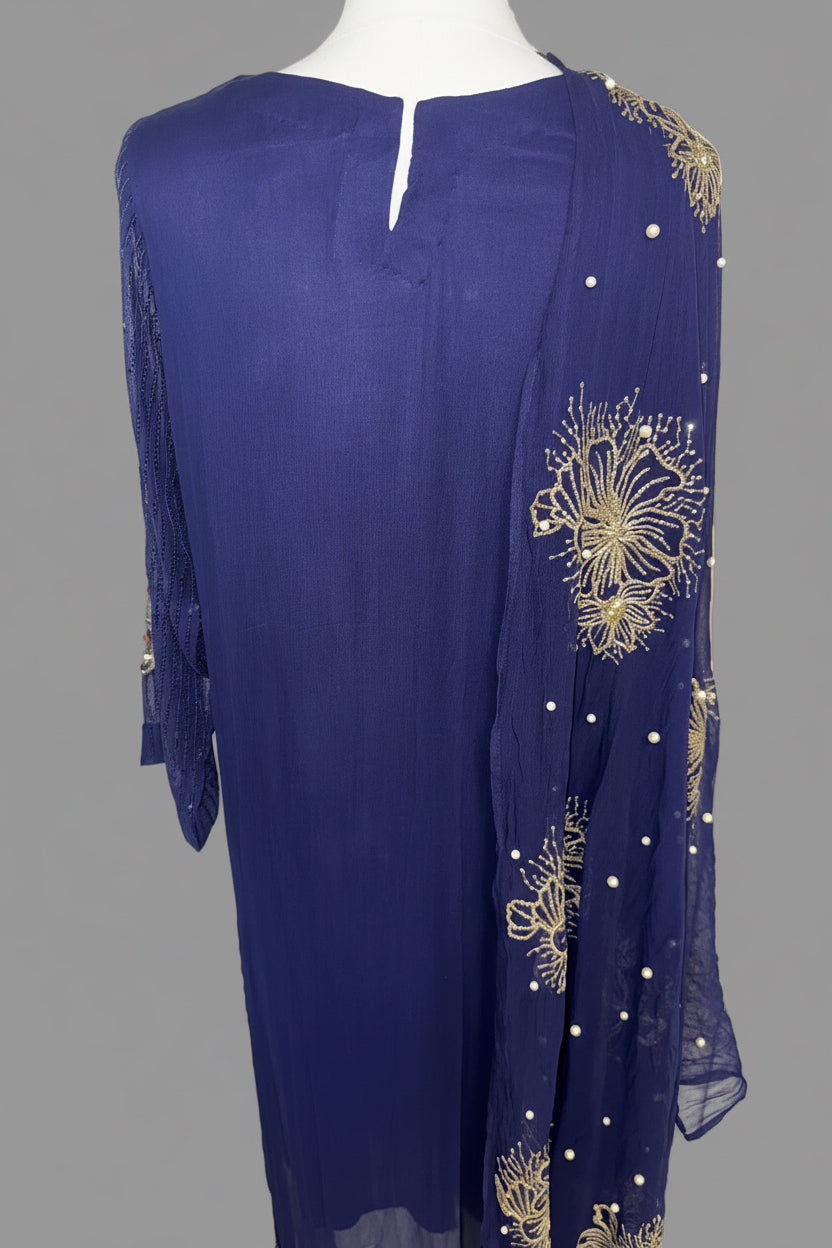Sequinned Luxury Georgette 3-Piece Suit – Midnight Navy