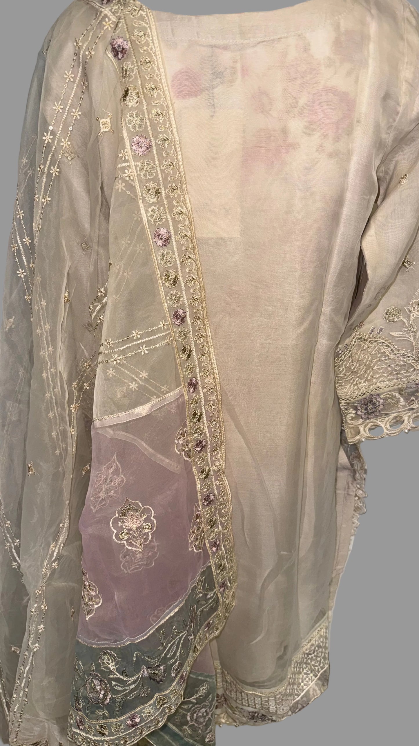 Festive Heavy Embroidered Organza 3-Piece Suit – Ivory & Blush