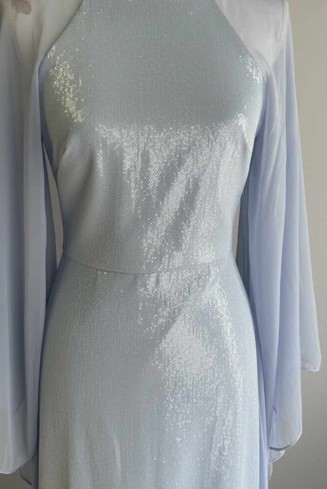 Adira Cape-Effect Sequined Gown – Sky Blue
