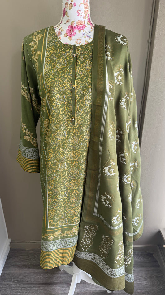 Studio Olive Green Printed Everyday Shalwar Kameez