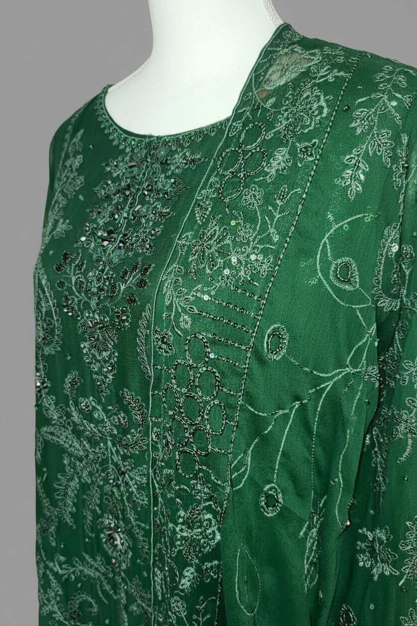 Luxury Tone-on-Tone Embroidered 3-Piece Suit – Emerald Green