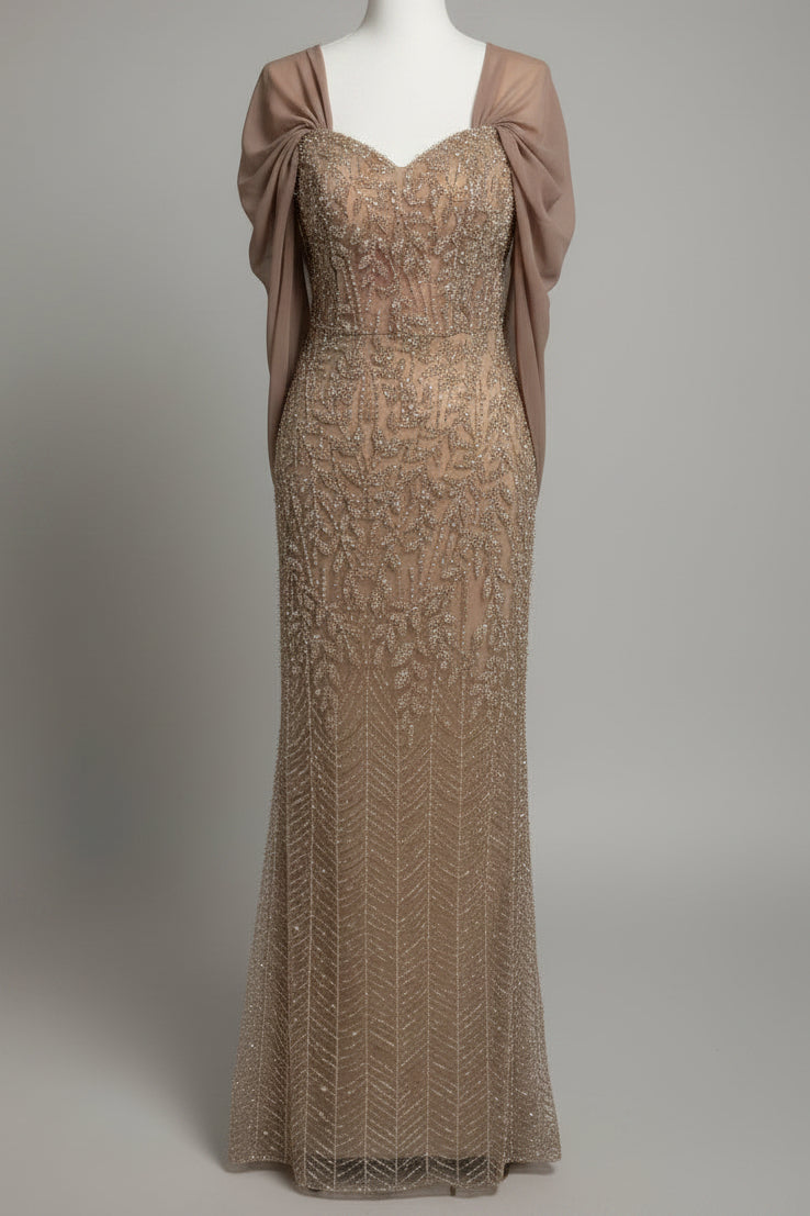 Champagne Beaded Evening Gown