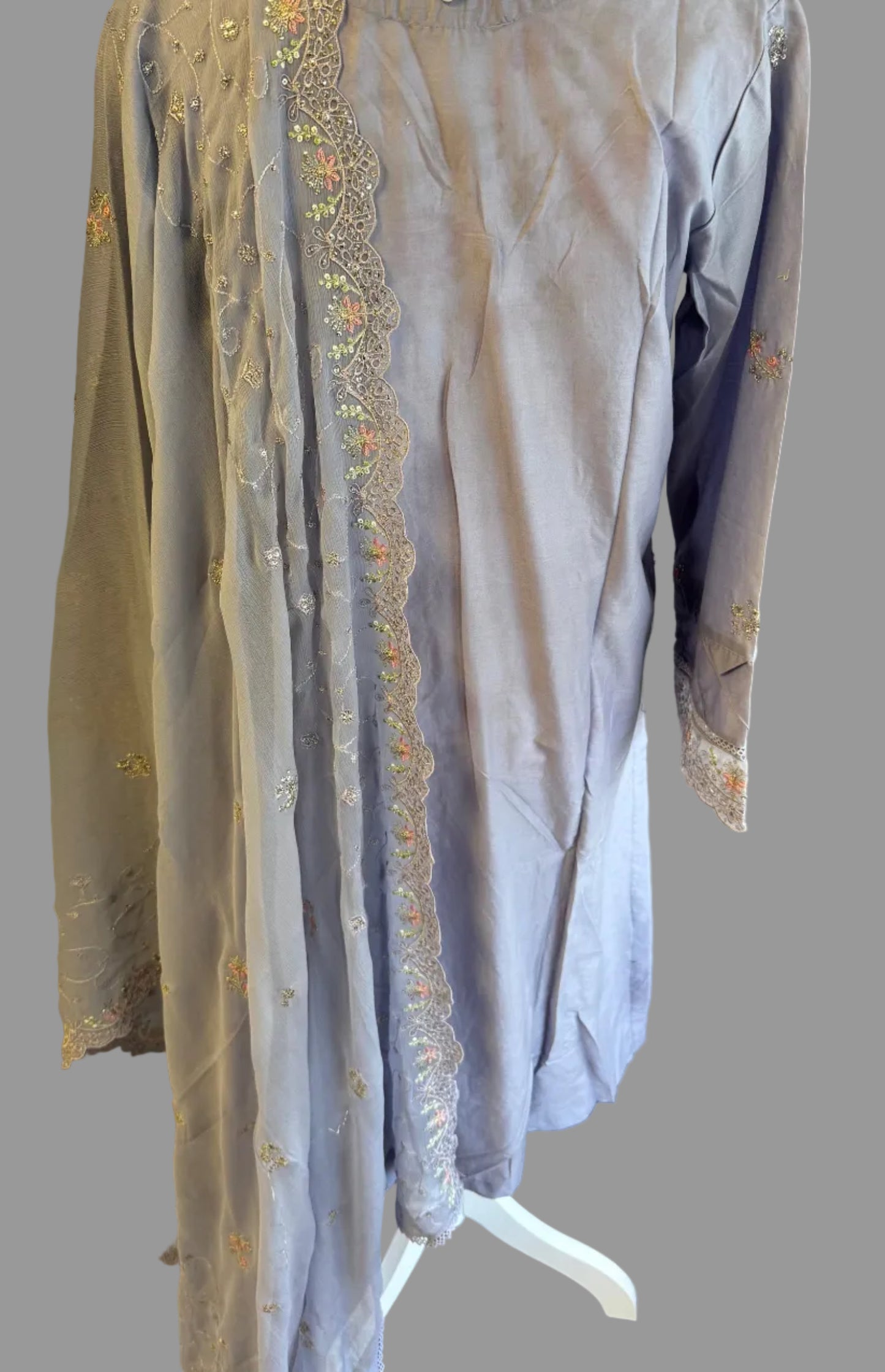 Festive Heavy Embroidered Chiffon 3-Piece Suit – Lilac & Peach