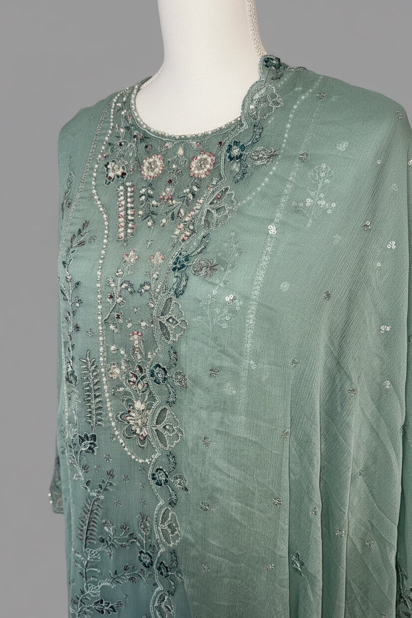 Luxury Hand-Embellished 3-Piece Suit – Sage Green
