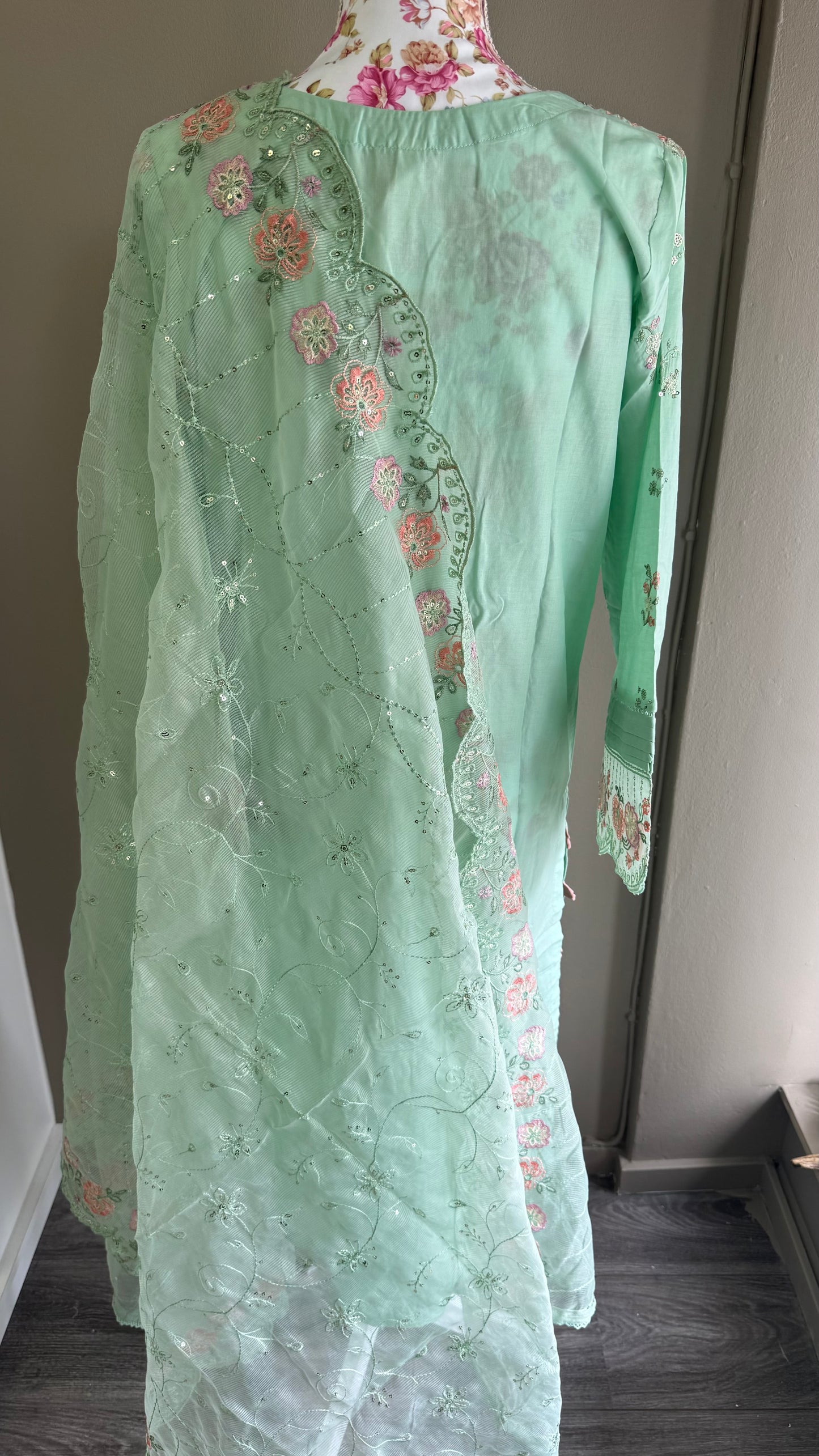 Luxury Embroidered Mint Green Lawn 3-Piece Suit