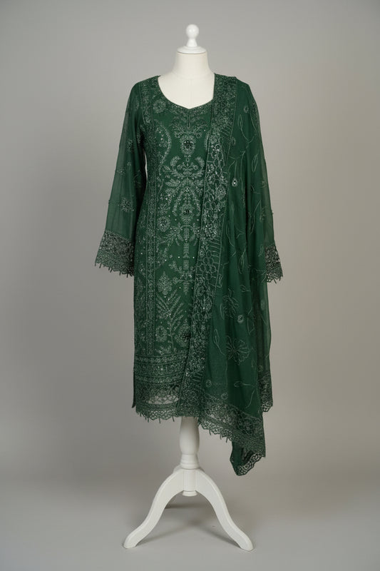 Luxury Tone-on-Tone Embroidered 3-Piece Suit – Emerald Green