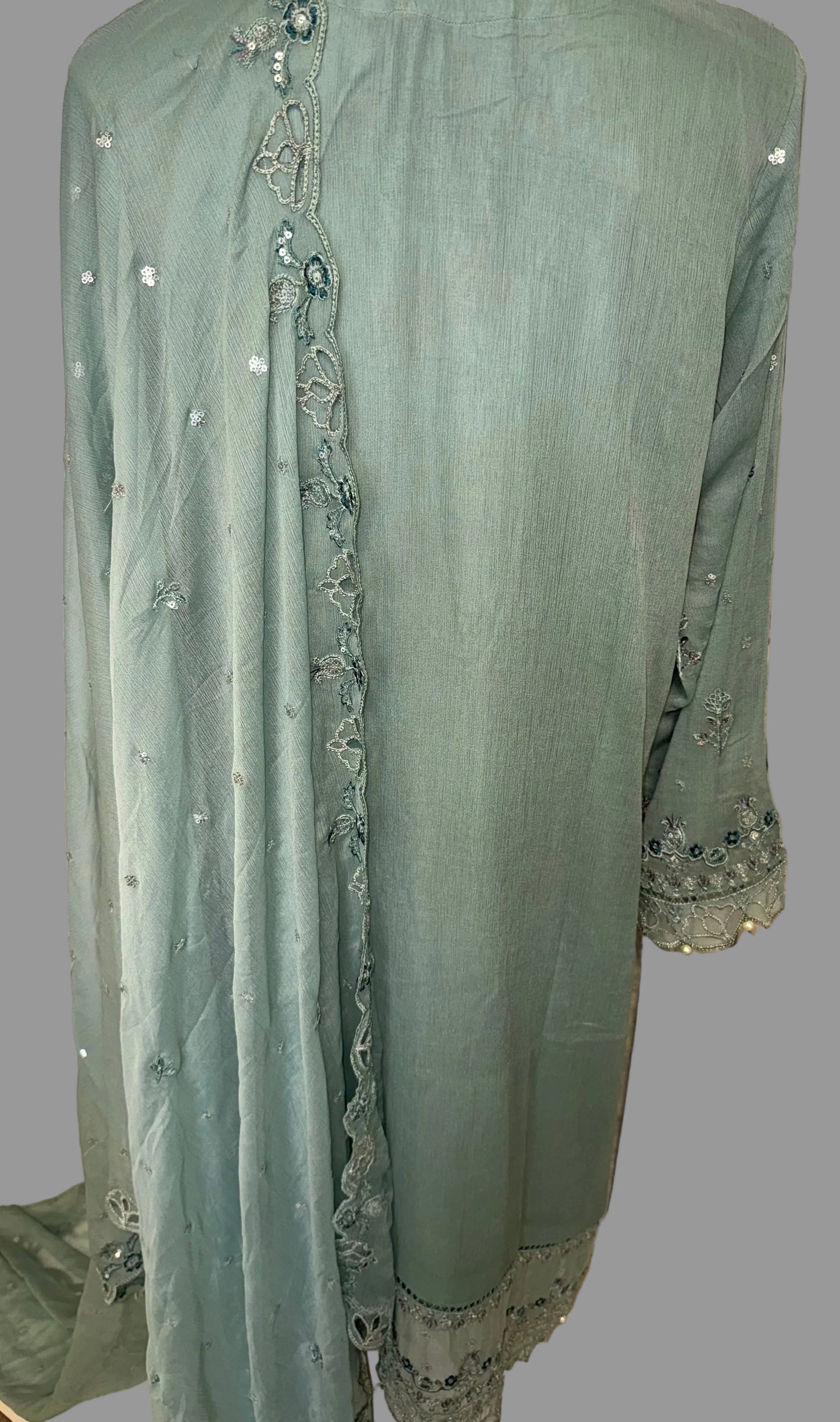 Luxury Hand-Embellished 3-Piece Suit – Sage Green