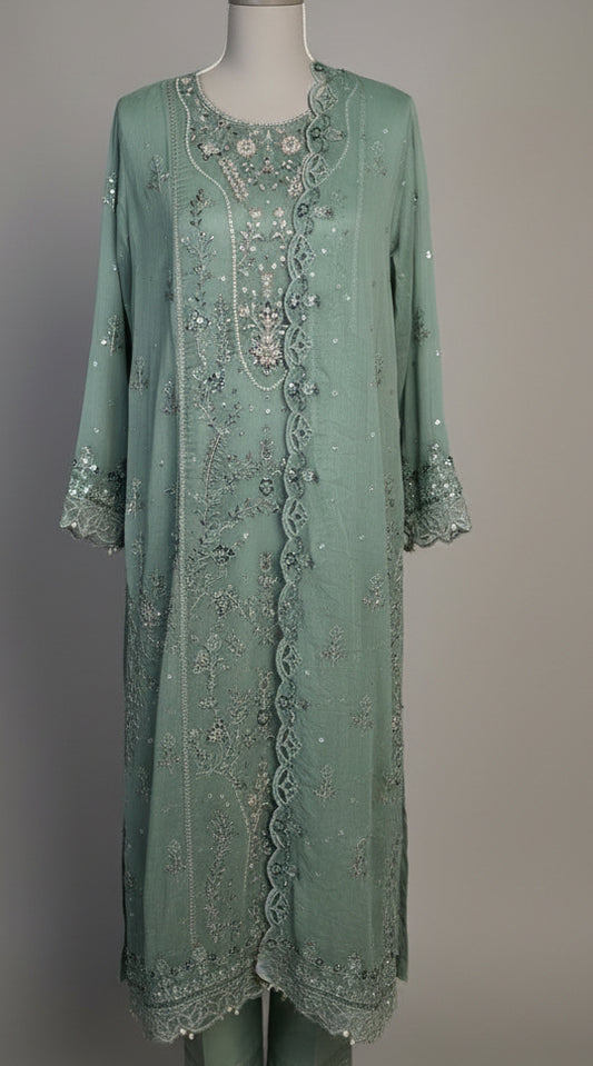 Luxury Hand-Embellished 3-Piece Suit – Sage Green